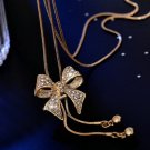 Rsslyn New Golden Bow Necklaces for Women Vintage Jewelry Necklace Long Necklace Bow Style