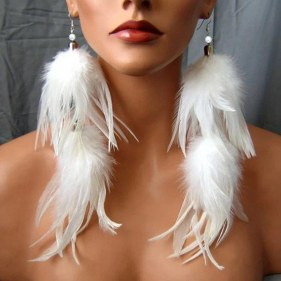 Rsslyn Hyperbolic Long Earrings Trendy White Earrings White Feather Fashion Earrings for Women