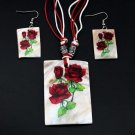 Rsslyn Fashion Women's Jewelry Red Rose Pattern Necklace Earrings Natural Shell Jewelry