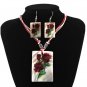 Rsslyn Fashion Women's Jewelry Red Rose Pattern Necklace Earrings Natural Shell Jewelry