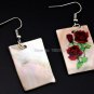 Rsslyn Fashion Women's Jewelry Red Rose Pattern Necklace Earrings Natural Shell Jewelry