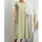 Rsslyn White Linen Dress for Women Solid Maxi Dress Summer Short Sleeve O Neck Vintage LMF24-206