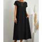 Rsslyn Casual Linen Dresses New Vintage Solid Midi Dress Casual Short Sleeve Cotton and Linen