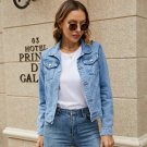 Rsslyn Denim Jackets for Women Tops Casual Long Sleeve Lapel Solid Button Down Chest Pocket