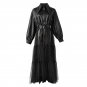 Rsslyn Black Leather Jacket with Mesh Loose Fit Black Mesh Big Size Long Pu Leather Jacket New Lapel