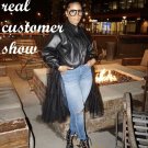 Rsslyn Black Leather Jacket with Mesh Loose Fit Black Mesh Big Size Long Pu Leather Jacket New Lapel