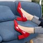 Rsslyn On-Hand Shoes for Women Red Pointy Shoes Chunky High Heels Shallow Mouth Shoes