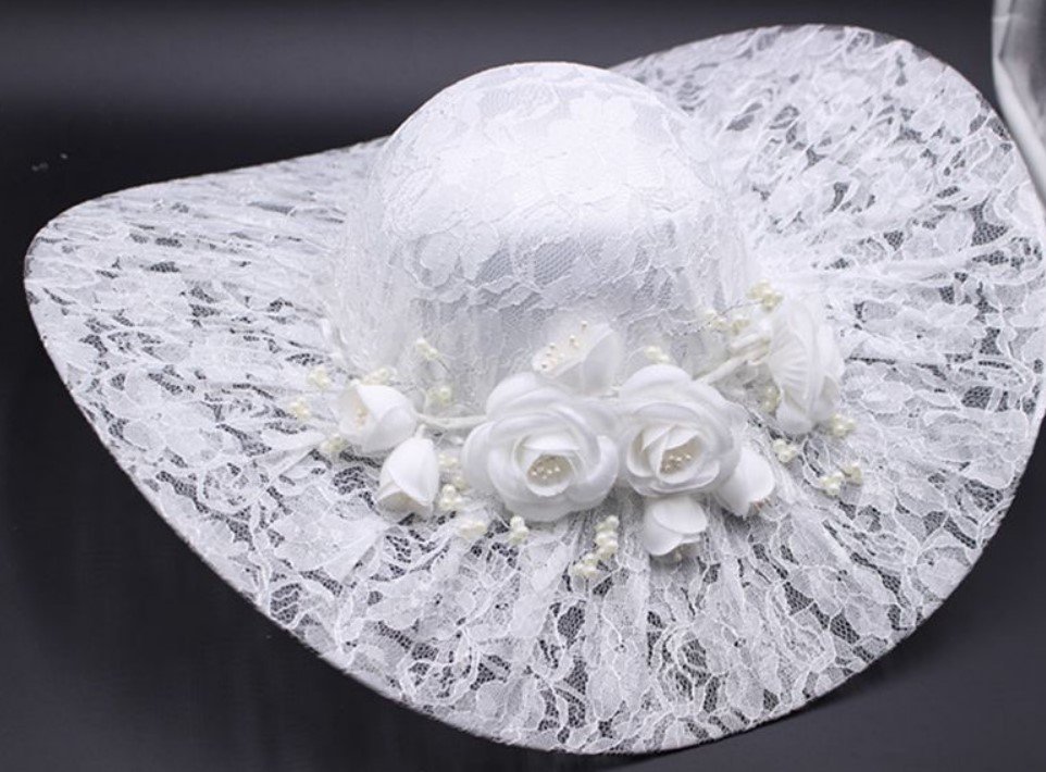 Rsslyn White Bridal Hat Lacy Victorian Style Elegant Wedding Accessories