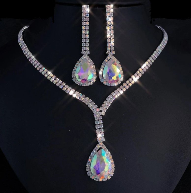Rsslyn 2pcs/SET New Silver Necklace with Silver Earrings for Women Fashion Jewelries