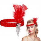Rsslyn Cosplay Costume Red Headband with Red Feather Retro Party Props Dress Accessories