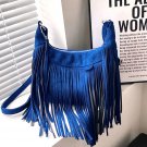 Rsslyn Bag with Fringe Blue Frosted PU Leather Tassel Fringe Bags Vintage Fashion Designer Bag