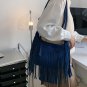 Rsslyn Bag with Fringe Blue Frosted PU Leather Tassel Fringe Bags Vintage Fashion Designer Bag