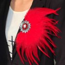 Rsslyn Red Brooch Red Feather Crystal Corsage Brooch Pin For Man Women