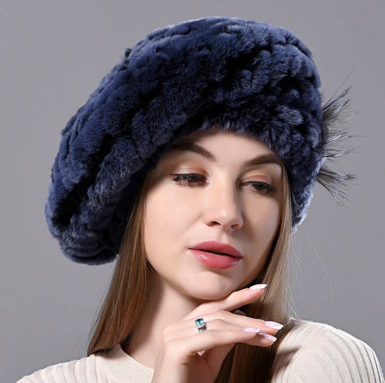 Rsslyn Navy Blue Berets New Mink Luxury Berets for Women Winter Hats Berets Navy Blue Mink Fur Hats