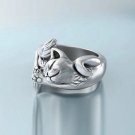 Rsslyn Silver Plated Rings for Men and Women Lazy Cat Silver Rings fashion Rings 5,6,7,8,9,10