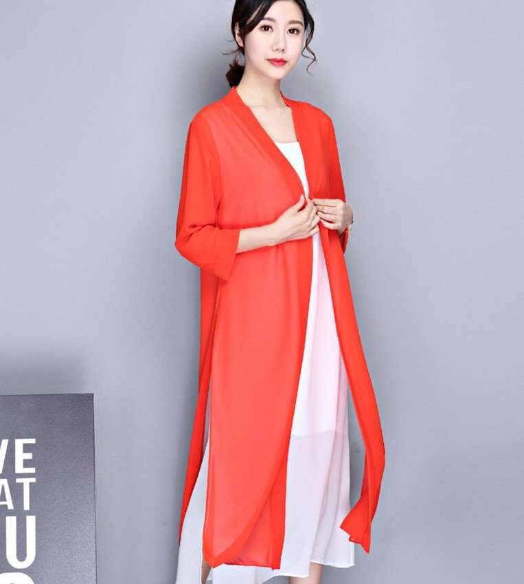 Rsslyn Thin Cardigan with Long Side Slits Beach Cover Spring Long Sleeve Summer Sun Protection