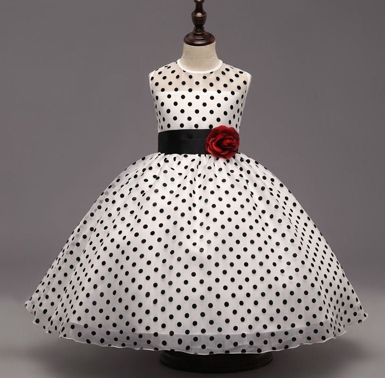Rsslyn Lightweight White Polka Dot Dress for Girls White Dress Sleeveless Dress Birthday Party Dress