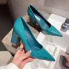 Rsslyn Fashion Blue Shoes for Women Square Heels Nice Pumps Shoes Fashion Leather Shoes