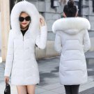 Rsslyn White Parka with White Fur Collar Detachable Collar Hooded Down Cotton Padded Parka
