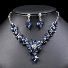 Rsslyn Set Navy Blue Necklace Flower Crystal Wedding Earrings Necklace For Women Bridal Jewelry Sets