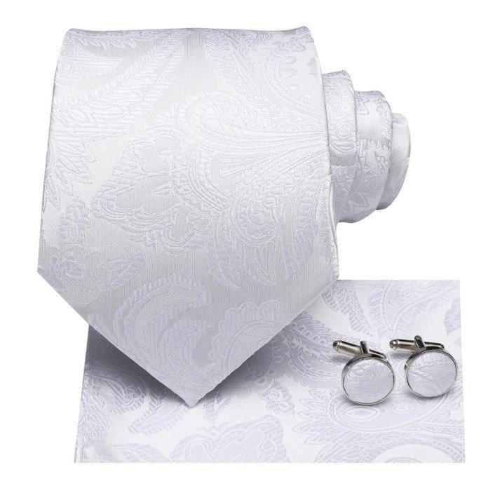 Rsslyn 3pcs/SET White Neck Tie New Men's Ties Hanky Cufflinks Set Silk Neck ties For Men