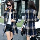 Rsslyn Navy Blue Blazers Tweed Women's High Quality Fashion Medium Long Thick Woolen Coat