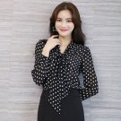 Rsslyn Women's Blouse Fall Wear Long Sleeves Shirt Bow Black White Polka Dot Tops