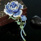 Rsslyn Blue Brooch Unisex Wedding Pins Large Rose Brooch Pins Elegant Double Crystal Brooches