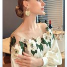 Rsslyn Women's Blouse Luxury Flowers Embroidery Mesh Stitching Satin Shirt Sweet Long Sleeved