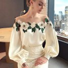 Rsslyn TF New Fashion Blouses for Women Ivory White Satin Loose Fashion Off Shoulder Tops for Women