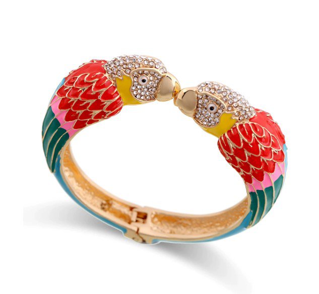 Rsslyn Red Bangles Double Macaw Heads Enamel Cuff Red Bracelet Statement Bangle for Women
