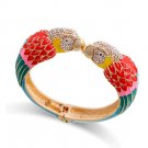 Rsslyn Red Bangles Double Macaw Heads Enamel Cuff Red Bracelet Statement Bangle for Women