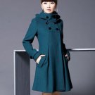 Fashion Japanese Coats Hooded Trench Coats Turtleneck Teal Color Jackets for Women