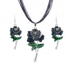 Blue Rose Necklace for Women Cowgirl Necklaces Matching Set Blue Earrings LMF24-19