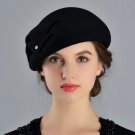 Rsslyn Black Beret for Teenage Girls and Women Black Fedoras Wool Hats