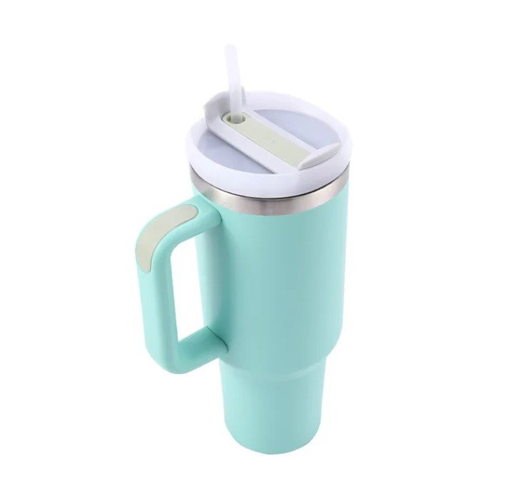 Turquoise Cups Large Capacity 1200ml Tumbler with Handle Lid Straw Stainless Steel Cups LMF24-25