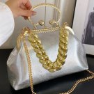 Rsslyn Handbags for Women Luxury Silver Purse with Golden Chains Silver Clutch