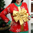 Rsslyn Golden Bow Christmas Sweaters for Women Red Sweaters Snowflakes Design Loose Fit LMF24-104