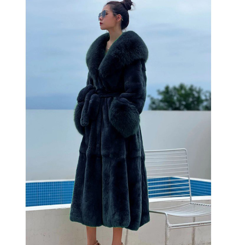 Rsslyn Fur Coats Midnight Blue Color Oversize Overcoats for Women Birthday Gift Blue Coat LMF24-138