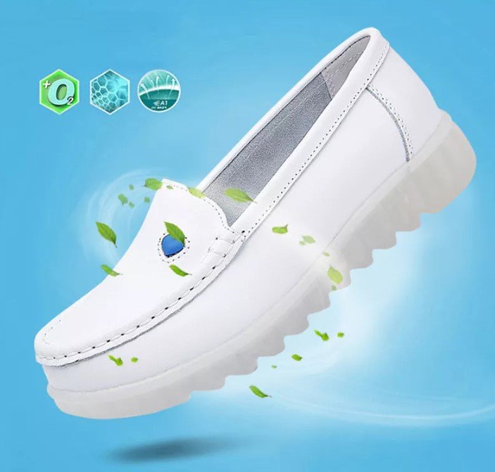 Rsslyn Nurses Shoes White Loafers Large Grid Bottom Rubber Soles Jelly Loafer for Women LMF24-153