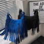 Rsslyn Blue Shoulder Bags Moccasin Style Fashion Suede Tassel Small Crossbody Bags for Women