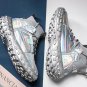 Rsslyn Teenage Boys Shoes Reflective Lights Gray Sneakers for Strolling at Night Time Silver Shoes