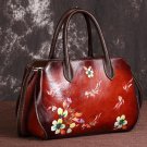 Rsslyn Genuine Leather Leisure Shoulder Bags Painted Flowers Totes Brown Leather Bags LMF24-185