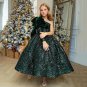 Rsslyn Christmas Dresses for Toddler Girls Sequined Elegant Green Dress Off Shoulder Dress LMF24-190