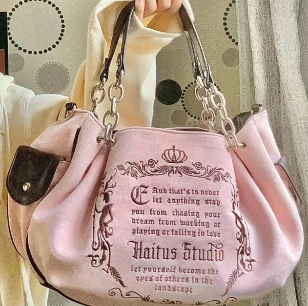 Rsslyn Chasing Your Dream Bags with Chains Embroidery Letter Retro Ladies Bags Pink Totes LMF24-196