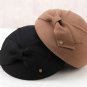Rsslyn Trendy Wool Hats for Women Fashion Beret with Bow LMF24-228 Solid Navy Blue Hats Winter Hat