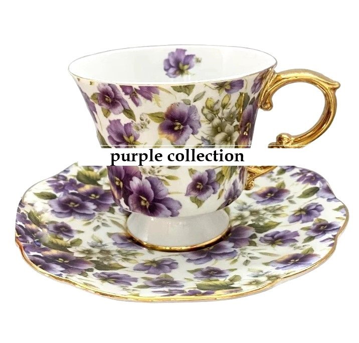 Rsslyn Pretty Tea Cup with Saucer Free Matching Spoon Purple Cups for Women LMF24-233