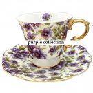 Rsslyn Pretty Tea Cup with Saucer Free Matching Spoon Purple Cups for Women LMF24-233