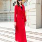 New Trendy Red Trench Coats for Women Rsslyn Leaf Collar Fashion Coats Winter Coats LMF24-254