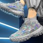 Rsslyn Free Shipping Silver Shoes for Boys and Girls Reflective Unisex Sneakers Men and Women Size 8